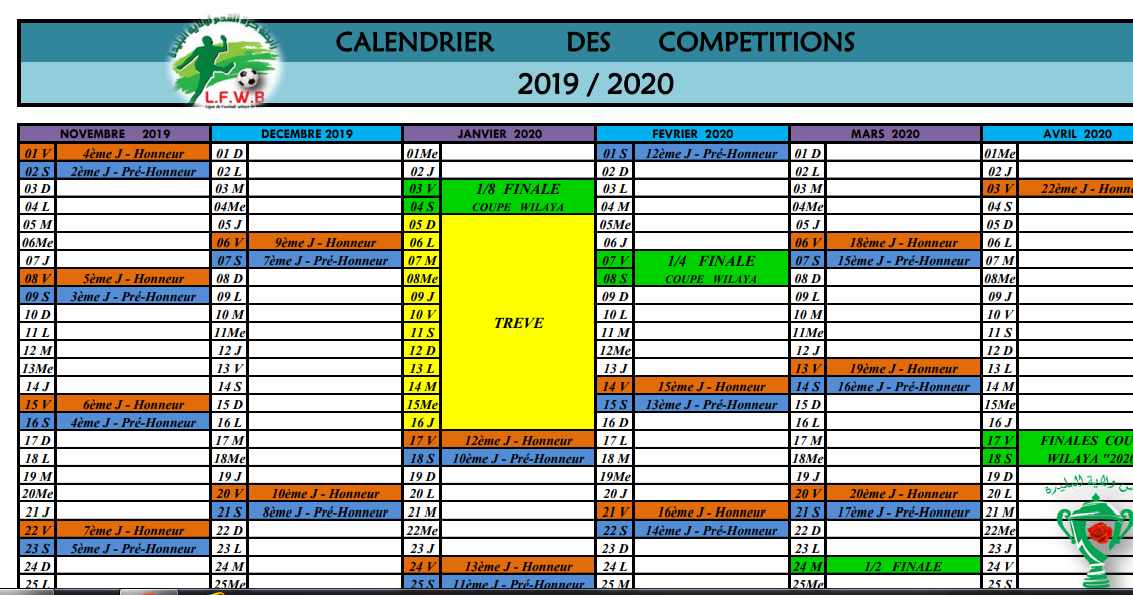 CALENDRIER  COMPETITIONS SENIORS